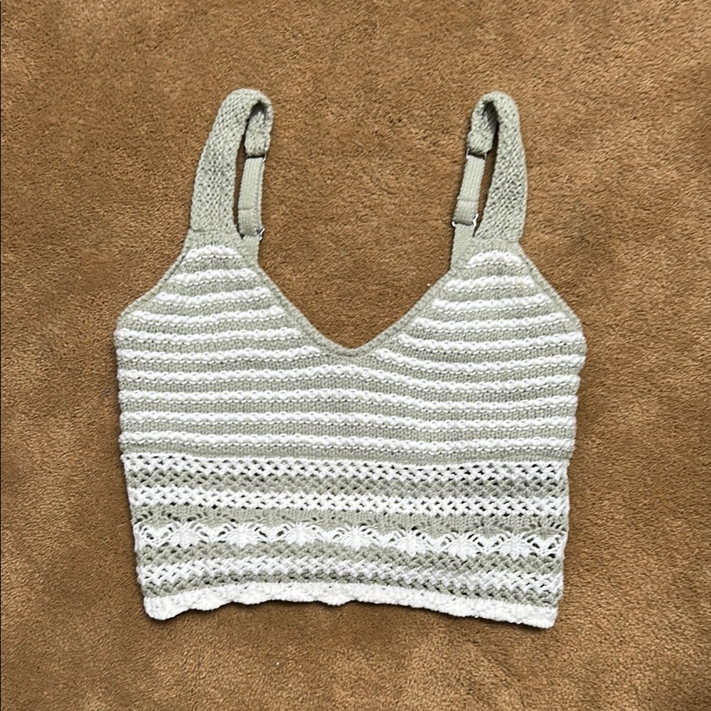 Striped Knit Crop Top - Gray and White